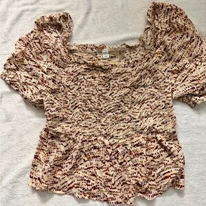 Old Navy Cream Peplum Blouse with Brown & Rust Dots